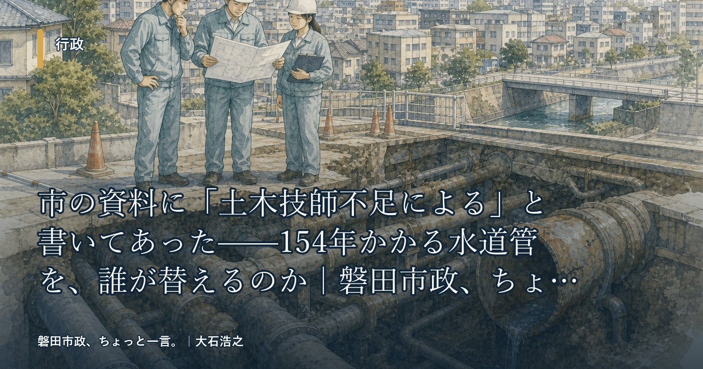 市の資料に「土木技師不足による」と書いてあった——154年かかる水道管を、誰が替えるのか|磐田市政、ちょっと一言。