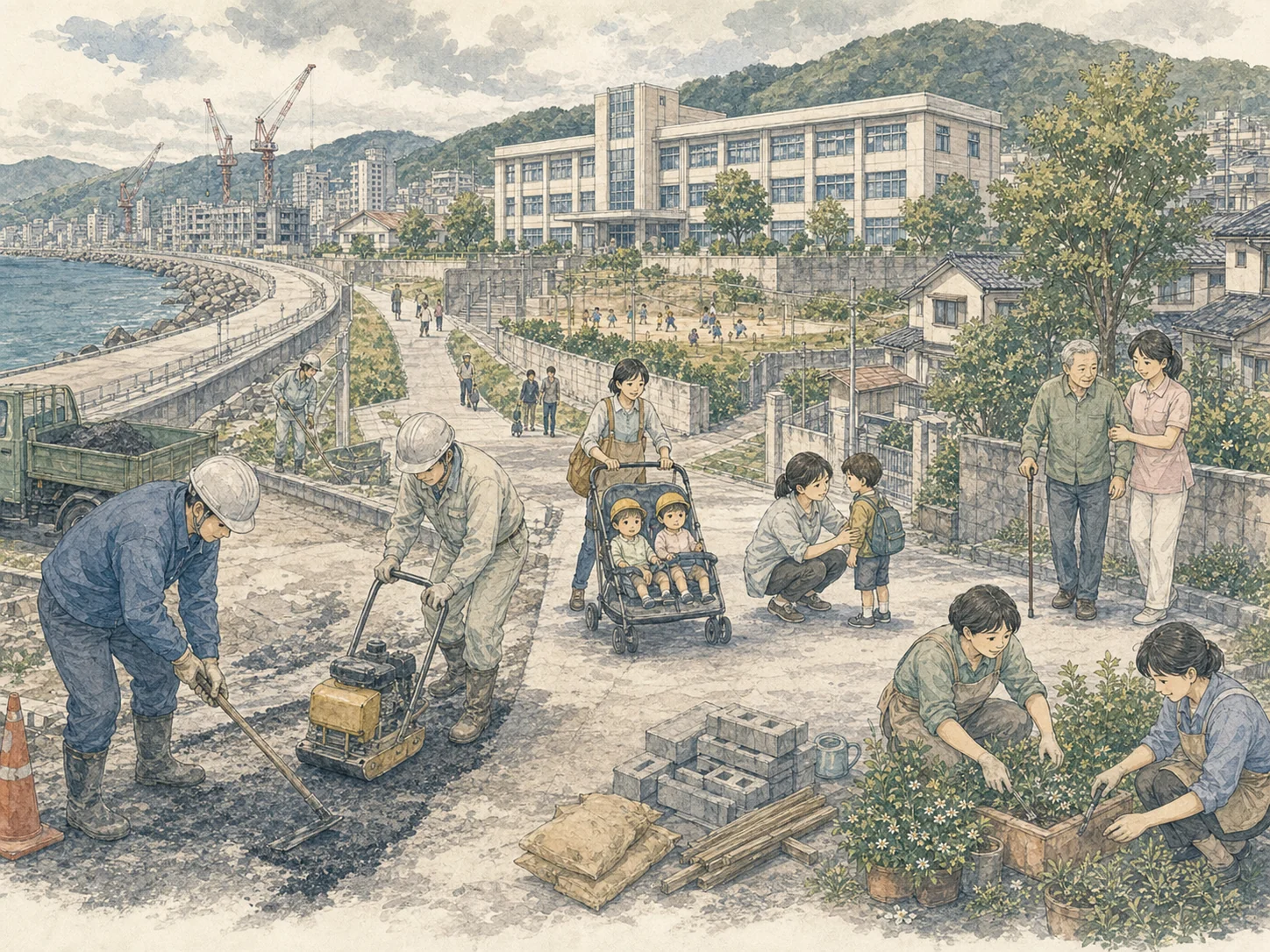 磐田市一般会計当初予算の推移。令和6年度742億円、令和7年度869億7,000万円（前年度比17.1%増・初の800億円台）、令和8年度771億9,000万円（前年度比11.2%減）。海岸堤防・小中一体校など大型ハード事業のピークアウトで戻った。