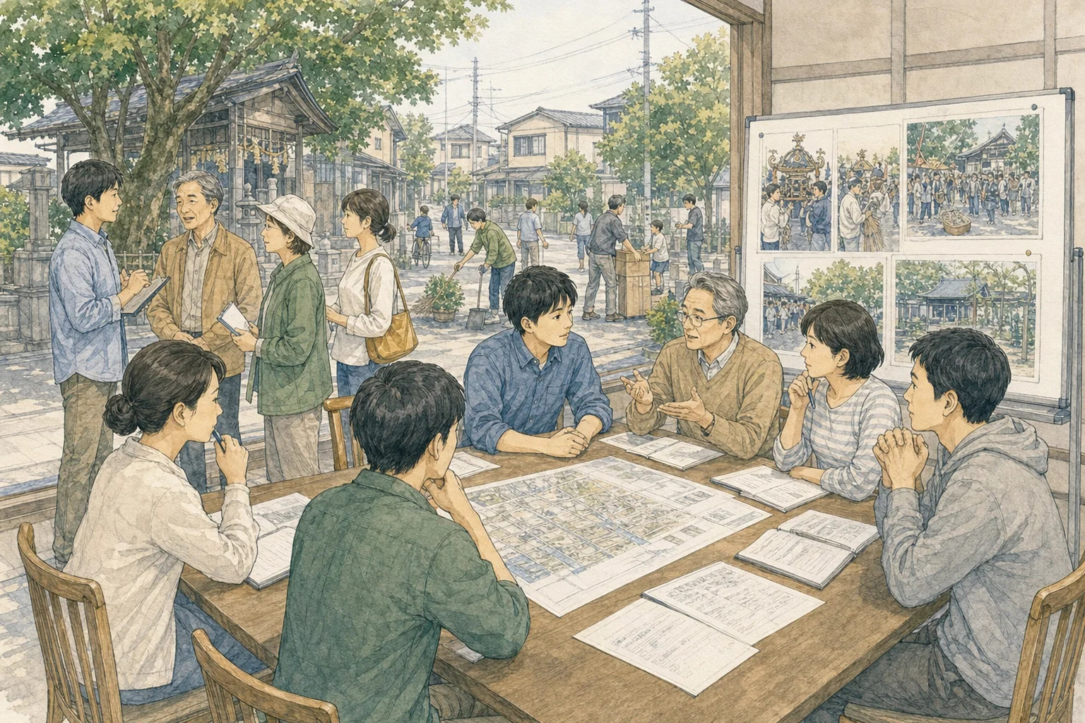 昔と今の疫病退散の違い。昔（平安時代）は疫病を霊や神のしわざと考え、集まって神を祀り祈ることが退散の手段だった。今（現代）は疫病をウイルスと知り、密を避け集まらないことが退散の手段になった。集まる形は変わっても、祈る心は受け継がれる。