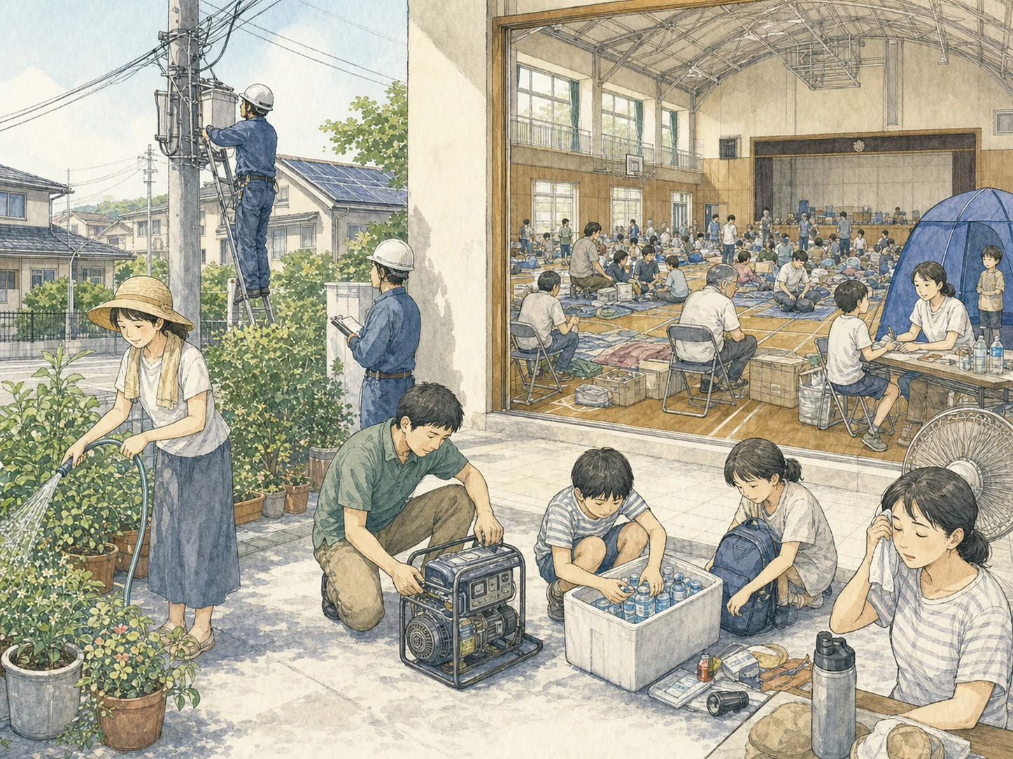体育館エアコンの二つの意味。平時は子どもの熱中症対策で、猛暑で40度を超えることもある体育館での体育・部活・式典の安全。災害時は避難所の質で、真夏の災害時に地域の人が身を寄せる場所。全国の体育館の空調設置率は2025年5月で約23パーセントにとどまり、国は交付金で整備を加速し2035年度に95パーセントを目標にしている。