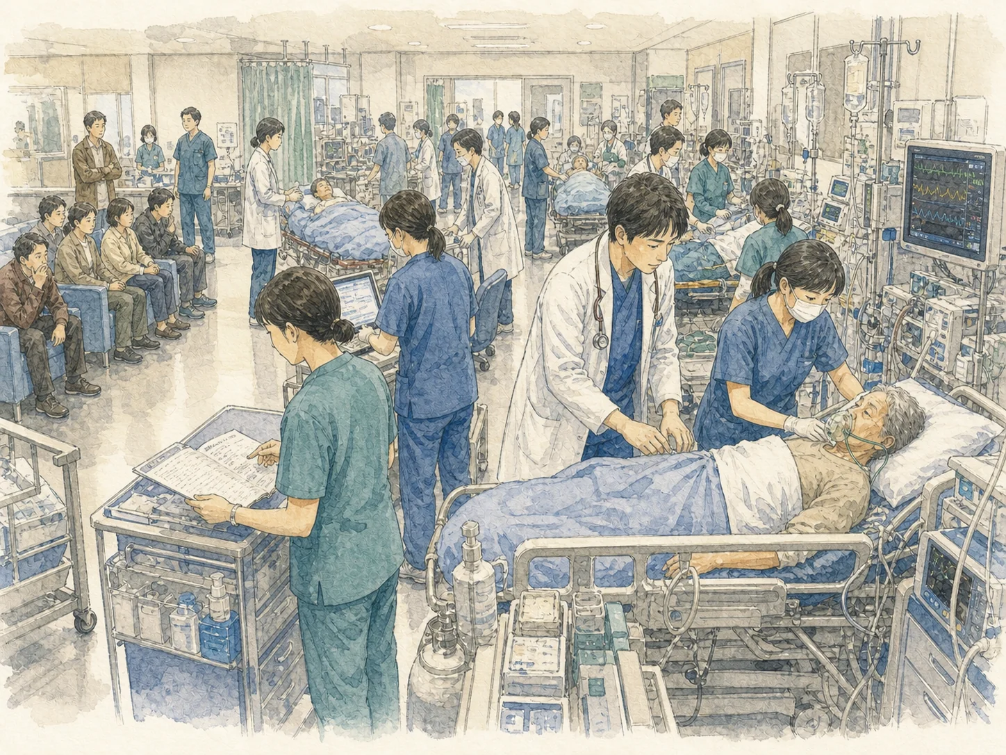磐田市立総合病院が2024年に受け入れた救急車は6,011件。そのうち入院に至ったのは2,593人で、入院率43.1パーセント。残りのおよそ3,418人は入院に至らなかった。受け入れられなかった不応需は232件で、6,011件のおよそ4パーセントにとどまる。救命救急病棟は24床、ドクターヘリ対応のヘリポートを備える。10人に4人以上が本当に入院を要する重さであり、9割以上を受けとめている。