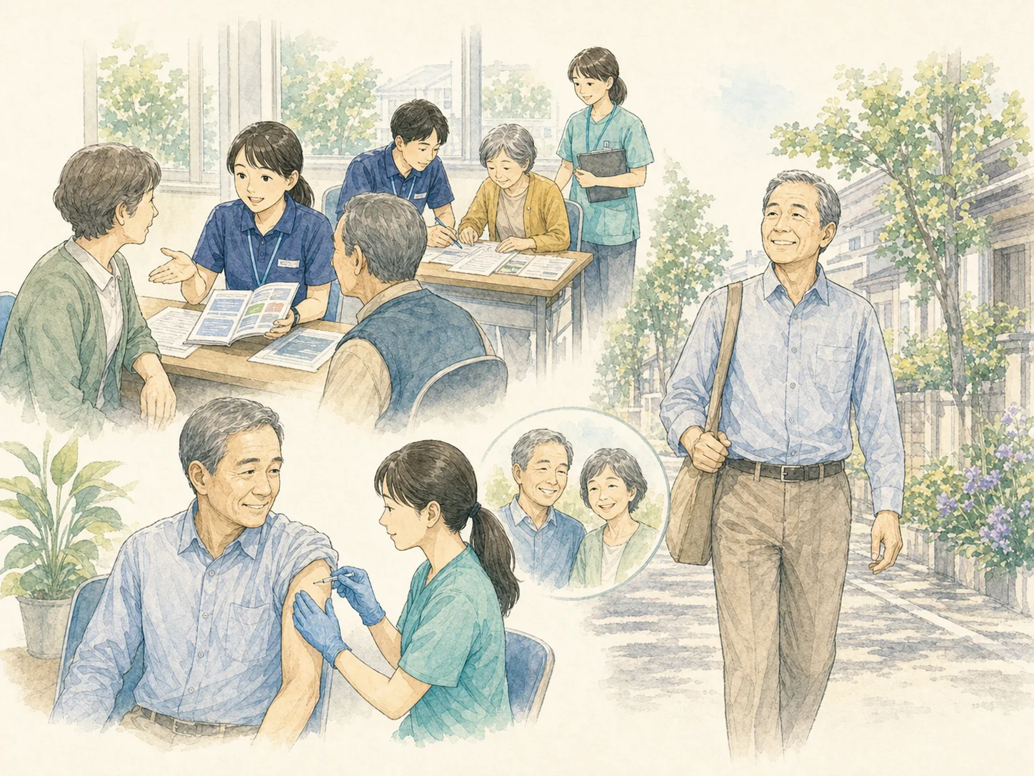 帯状疱疹ワクチン定期接種の対象。基本はその年度に65歳になる人。加えて令和7年度から令和11年度までの5年間の経過措置として、その年度に70歳・75歳・80歳・85歳・90歳・95歳・100歳になる人も対象。5歳きざみで5年かけて、いまの高齢者に接種の機会を行き渡らせる設計。対象の年度を逃すと次の機会が分かりにくいので、個別の案内を確実に届けることが大切。