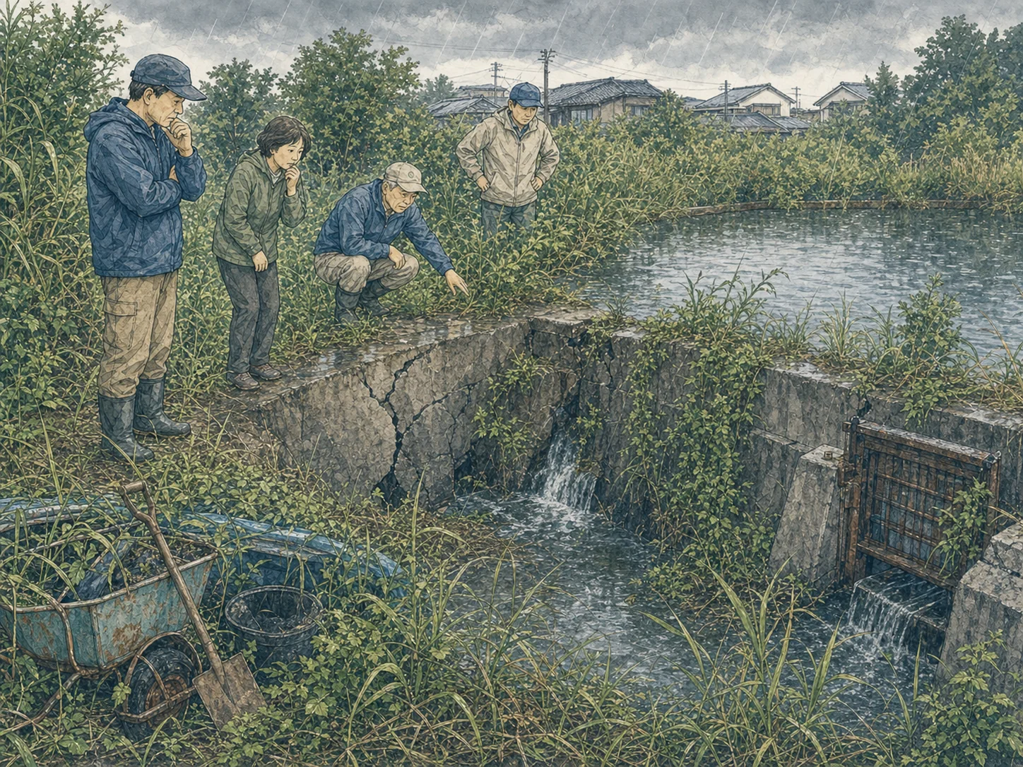 全国の農業用ため池はおよそ17万か所。そのうち約7割は江戸時代以前につくられた古いもので、老朽化が進む。平成30年時点で約3割が所有者不明。平成30年7月豪雨のため池決壊被害を契機に、2019年にため池管理保全法が施行された。磐田市が属する中遠地域には307か所の防災重点農業用ため池がある。