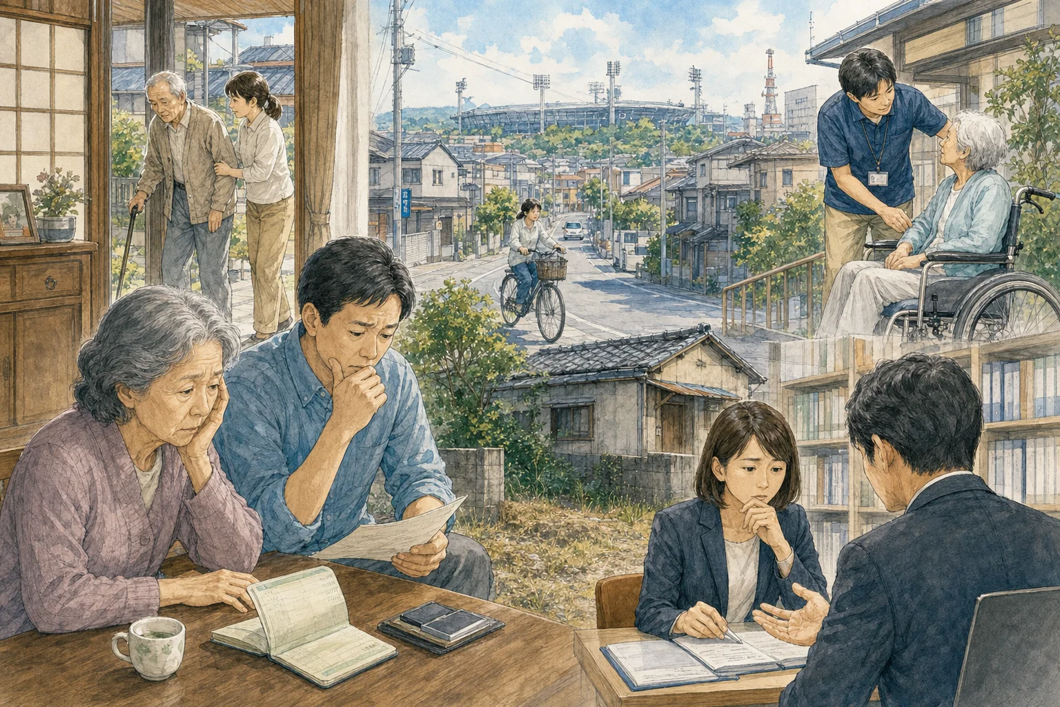 認知症の高齢者は2025年ごろにおよそ700万人、高齢者のおよそ5人に1人とされる。一方で成年後見制度を実際に使っている人は2025年末時点でおよそ26万人にとどまる。制度利用を始めるきっかけは認知症が最も多く、開始原因のおよそ6割を占める。認知症と診断された人が全員後見制度を必要とするわけではないが、この開きは大きい。現場では、施設の入居費が必要になり実家を売ろうとして初めて、後見人を立てないと売れないと知る例が多い。さらに本人が住んでいた居住用不動産を後見人が売るには、家庭裁判所の許可が別に必要になる。