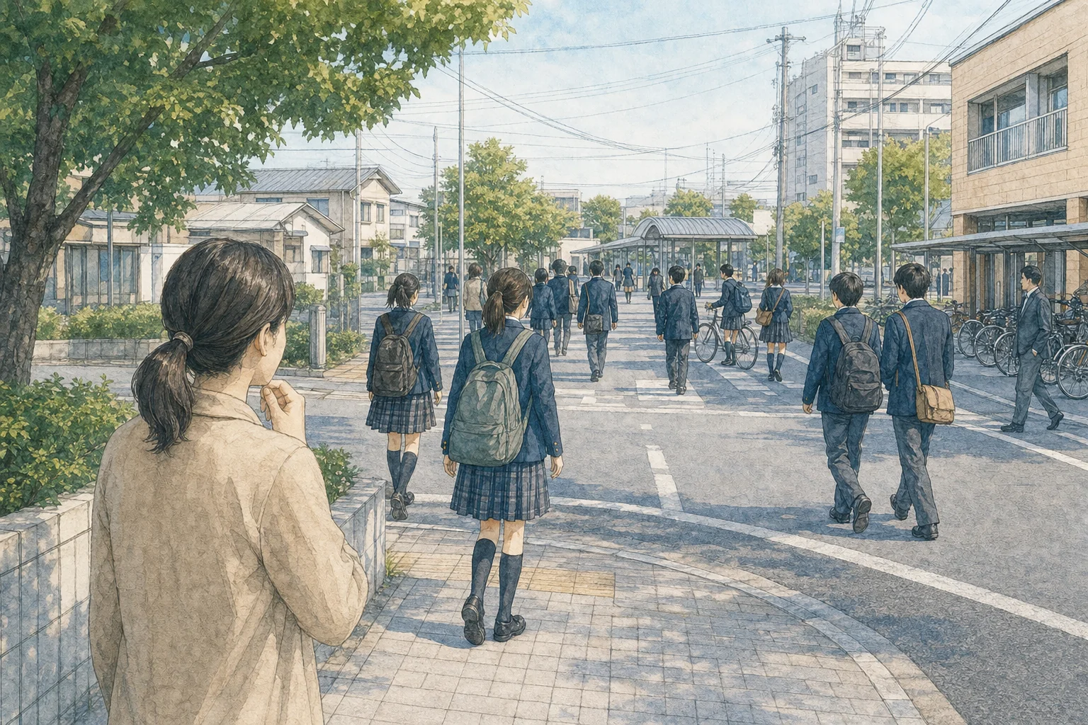 同じ学力の生徒でも、進学先によって集団の中での位置が変わることを示した図。中学で上位だった生徒が、優秀な生徒の集まる進学校へ行くと集団の中では中位や下位になり、別の学校へ行けば上位のまま学年を引っ張る立場になる。学力そのものは同じでも、置かれた集団によって「自分はできる」という感覚が変わる。