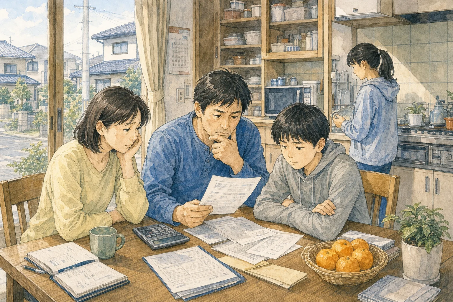 磐田市の国民健康保険税、令和8・9年度改定の骨子をまとめた図。被保険者一人あたり平均で年間約9,700円の増額見込みで、実際の増減は世帯の所得や資産の状況によって異なる。背景は、支出に収入が追いつかない国保財政と、県の事業費納付金の負担軽減措置が令和8年度以降実施されない方針。税率は平成20年度から据え置かれ、令和4年度から計画的改定が始まっている。構造変更として、所得割・資産割・均等割・平等割の4方式から資産割と平等割をなくし、所得割と均等割の2方式へ移行。別枠で、令和8年4月分から国の子ども・子育て支援金が全医療保険に上乗せされている。