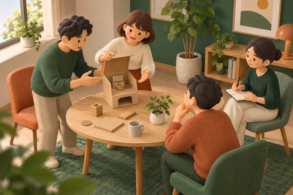 顧客役に試作品を示して反応を記録する小チーム