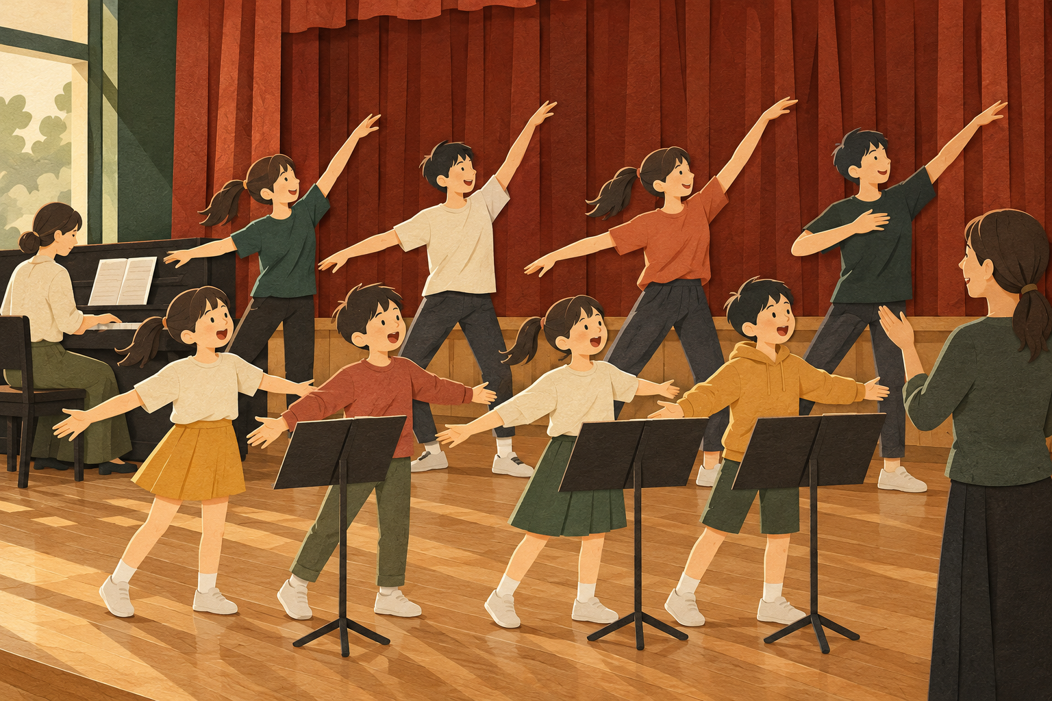 歌とダンスを稽古する子どもたち